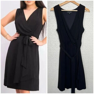 41 Hawthorn Sleeveless Tristan Faux Wrap Dress Black Knee Length Size M